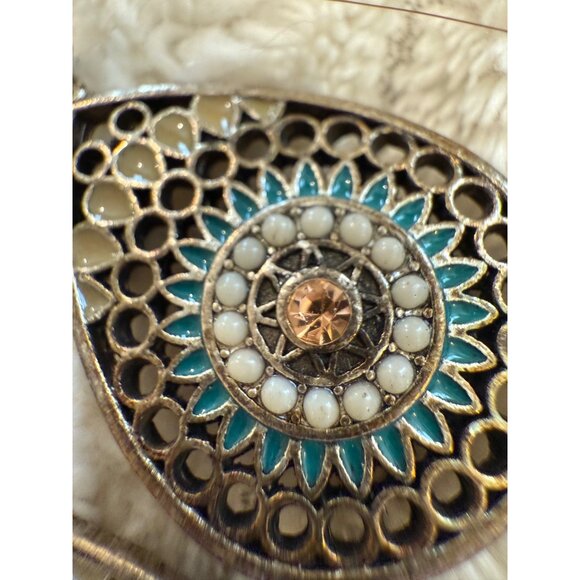 Boho Chic Teardrop Earrings With Turquoise & White Beads Antique Gold Finish Lig - Picture 4 of 5